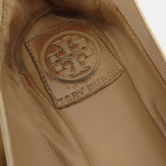 Tory Burch Women 7.5 M CAROLINE Beige Patent Leather Logo Ballet Flats Shoes - Picture 13 of 16